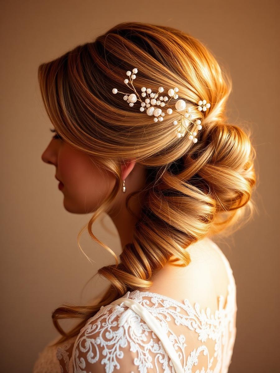 Bridal hairstyle with floral pins