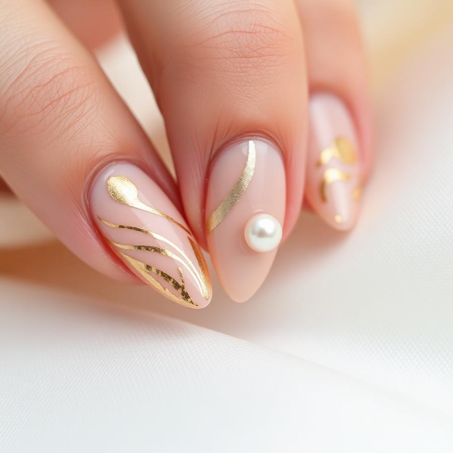 Gold foil nail art manicure